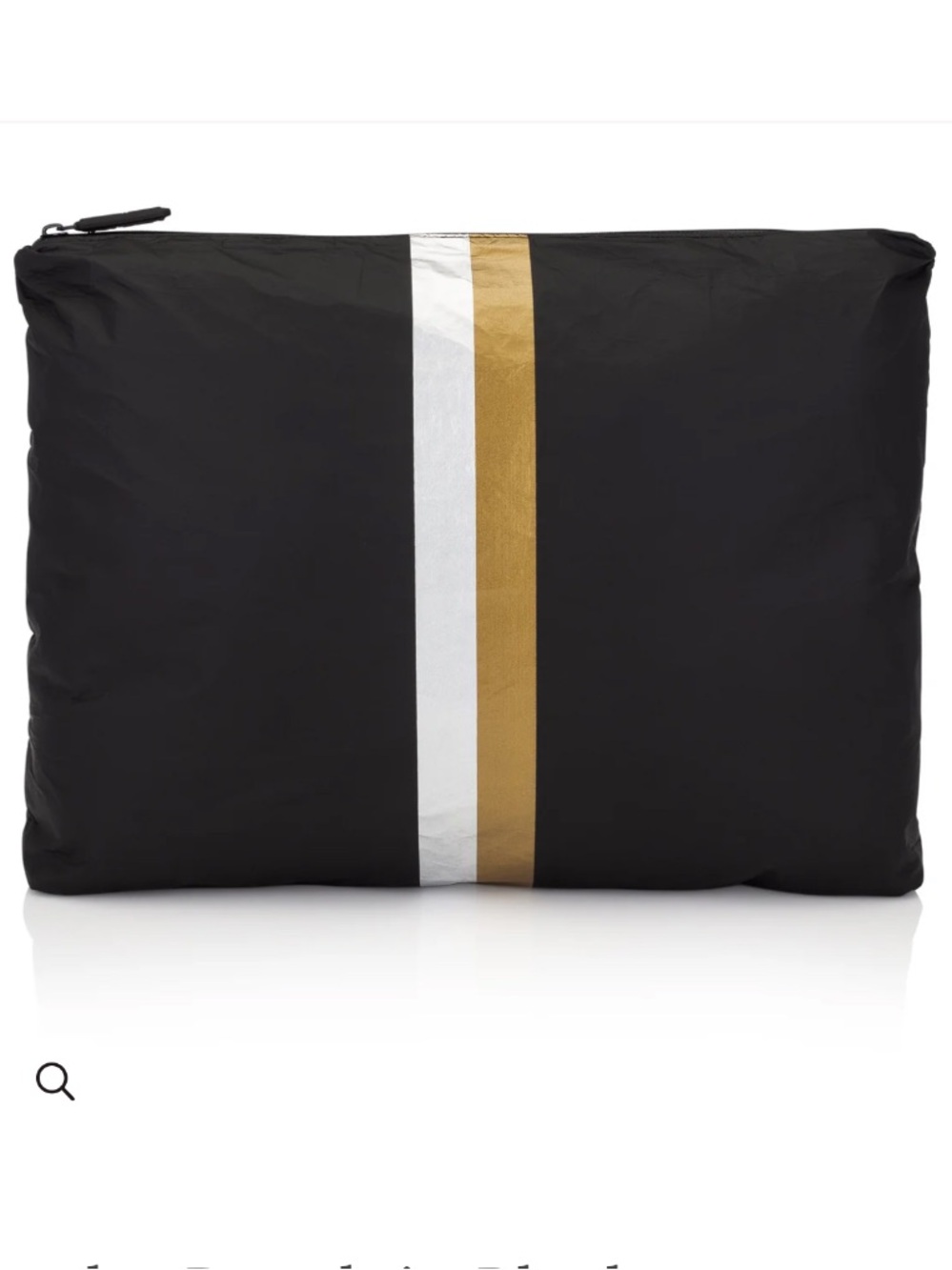 💗NWT Hi, Love Jumbo Pouch in Black with Silver and Gold Stripes